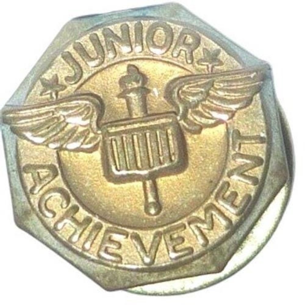 Junior Achievement Award‎ Lapel Pin Gold Tone Winged Octagon Pinback Vintage USA